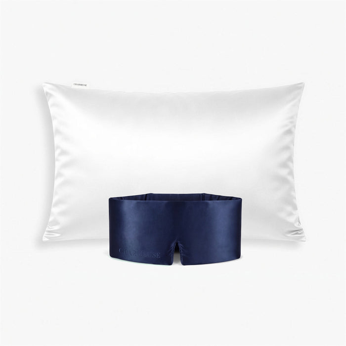 Duo taie d'oreiller Blanc Ivoire et masque Saphir Nuit