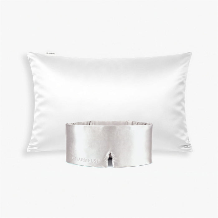 Duo taie d'oreiller Blanc Ivoire et masque Gris Perle