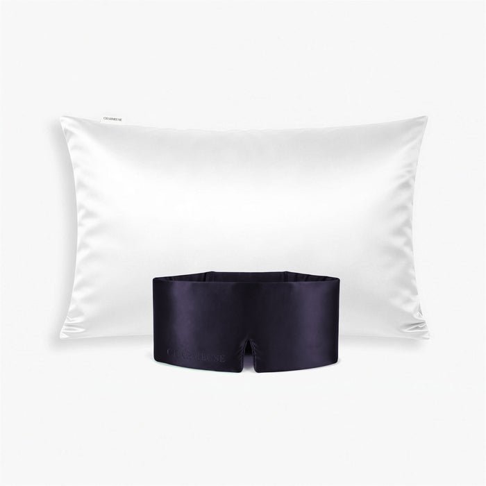 Duo taie d'oreiller Blanc Ivoire et masque Velours Noir