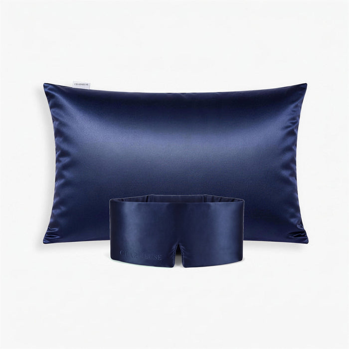 Duo masque et taie d'oreiller en soie Saphir Nuit