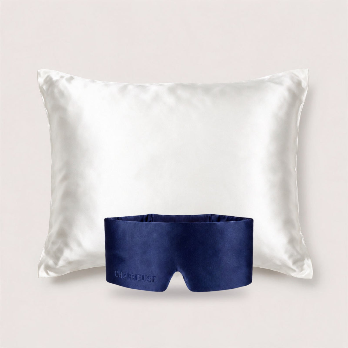 Duo taie d'oreiller Blanc Ivoire et masque Saphir Nuit
