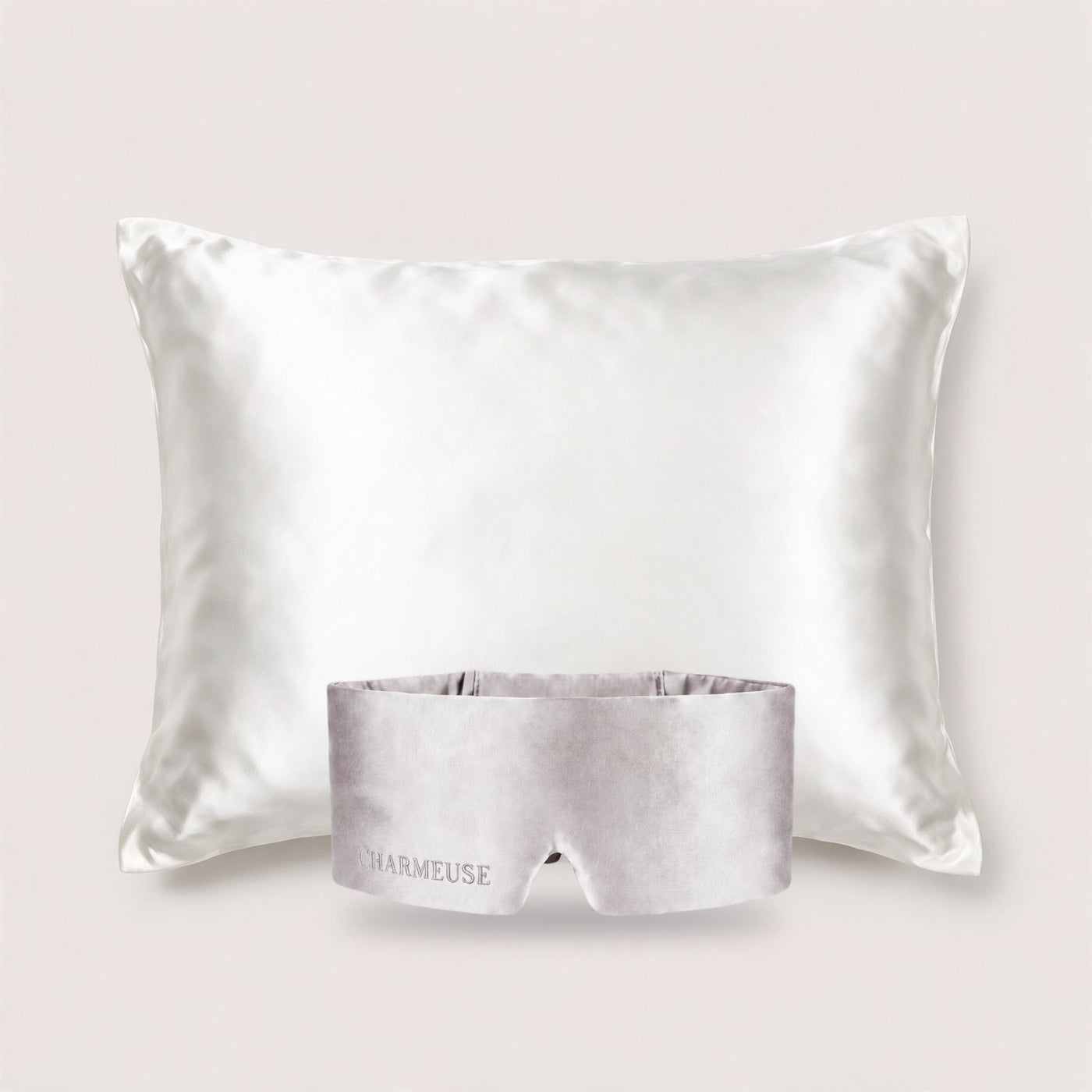 Duo taie d'oreiller Blanc Ivoire et masque Gris Perle