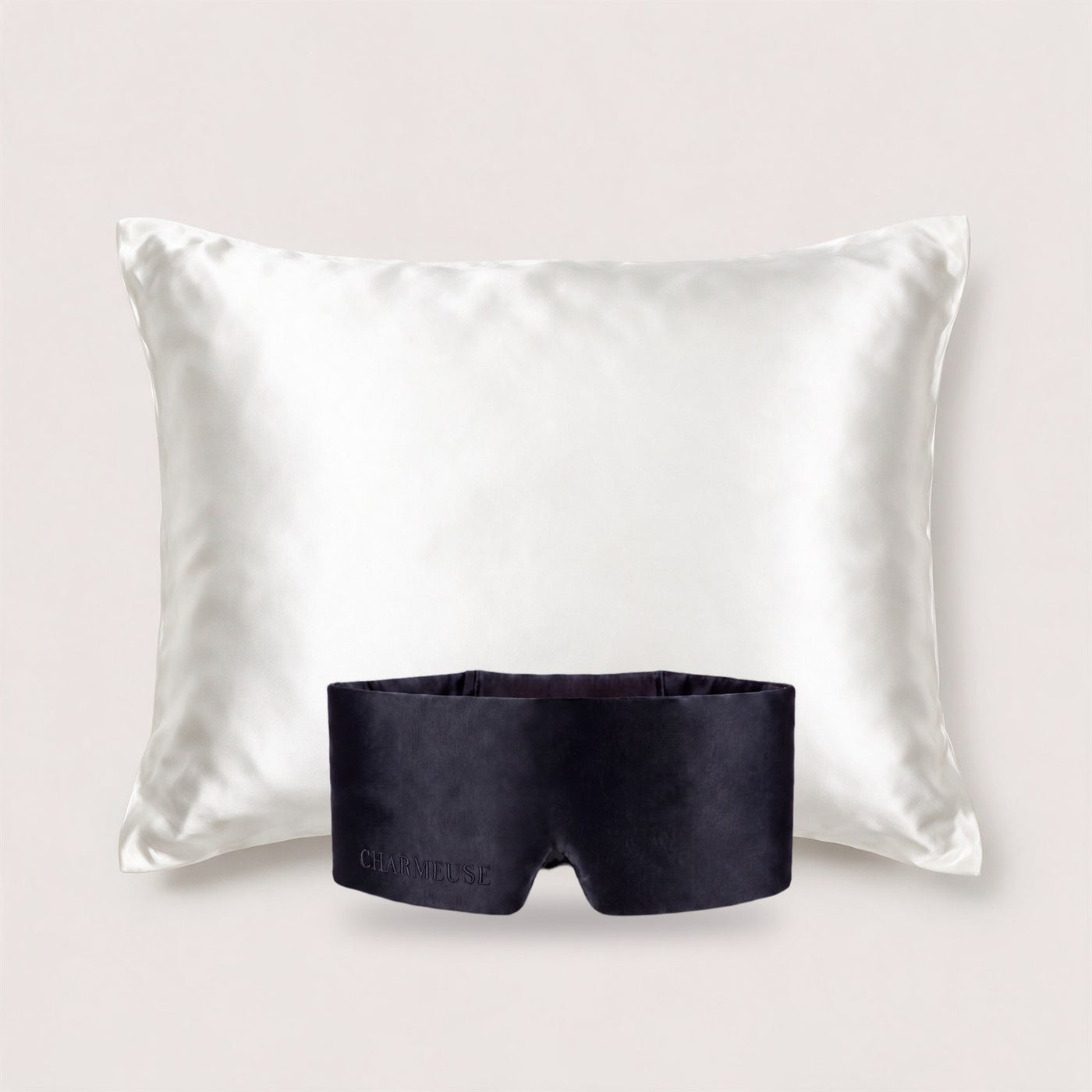 Duo taie d'oreiller Blanc Ivoire et masque Velours Noir