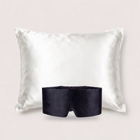 Duo taie d'oreiller Blanc Ivoire et masque Velours Noir