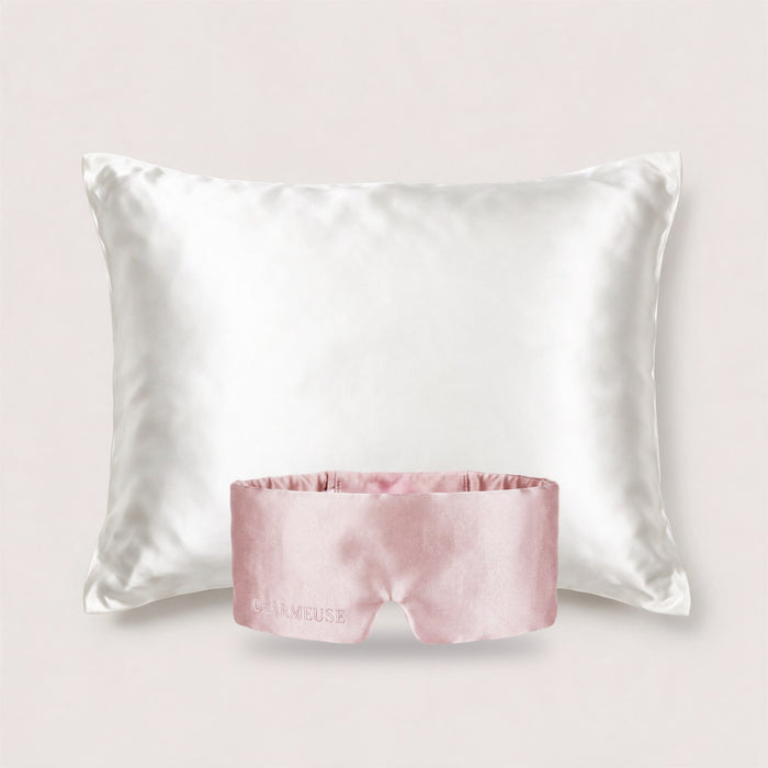 Duo taie d'oreiller Blanc Ivoire et masque Rosée de Mai