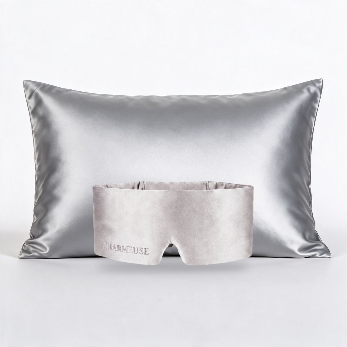Duo masque et taie d'oreiller en soie Gris Perle