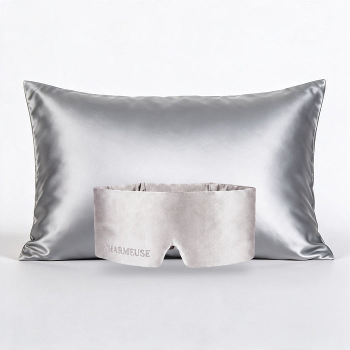 Duo masque et taie d'oreiller en soie Gris Perle