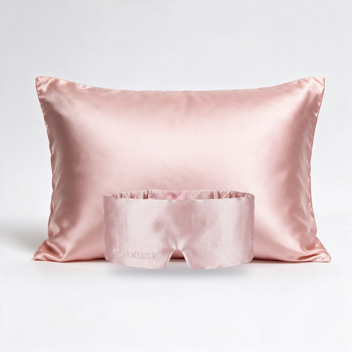 Duo masque et taie d'oreiller en soie Rosée de Mai
